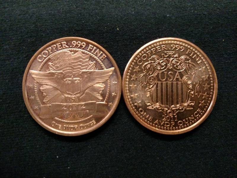 (2) One Ounce .999 Copper Coins...