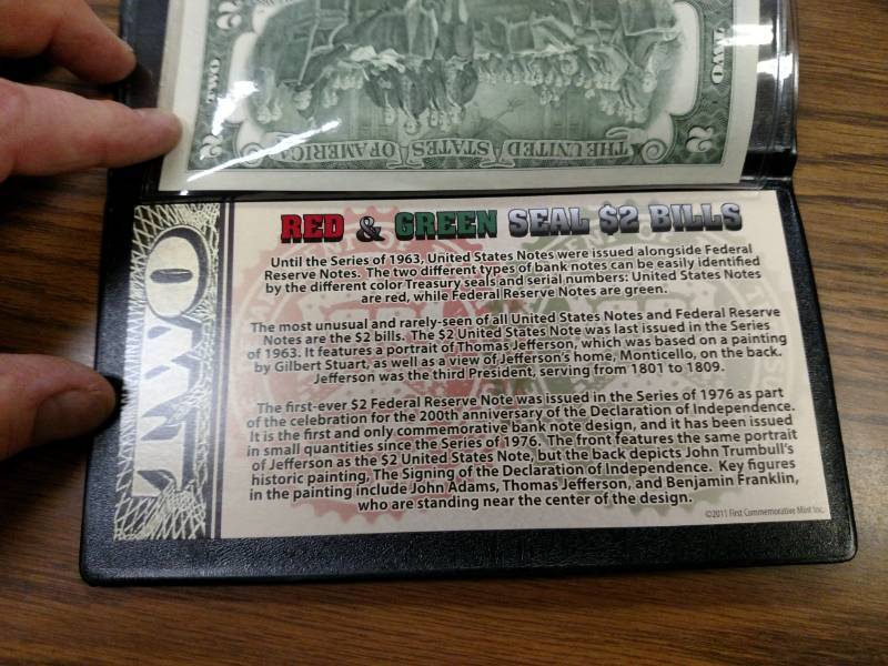 Red & Green Seal Two Dollar Bills, ...