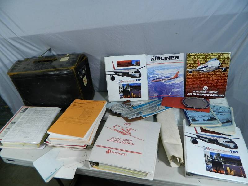 lot 6 image: Old Pilots Bag with Manuals, Instruments, and More