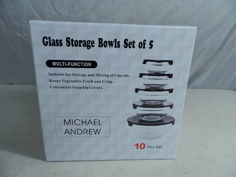 lot 16 image: New 10 Pc Glass Bowl with Lids Set
