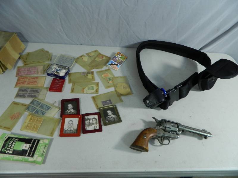 lot 86 image: Starter Pistol, Postage Stamps, Belt, Etc