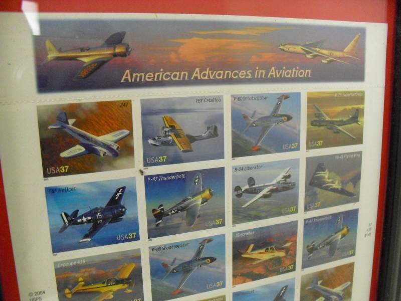 lot 7 image: Framed Sheet Of USPS American Advances In Aviation Stamps