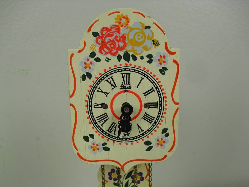 lot 75 image: Vintage Heco Miniature Painted Grandmother Clock. Made In Germany