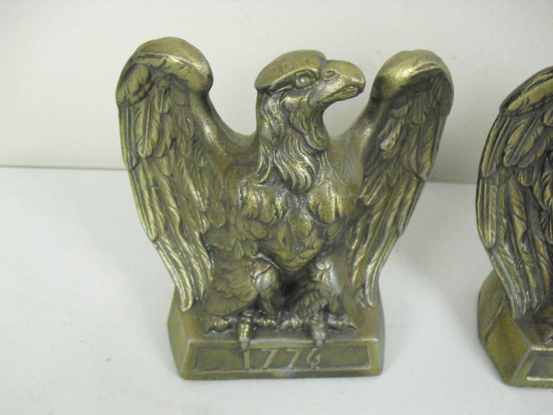 lot 99 image: Vintage 1960s Pair Of Cast Brass Eagle Signed Book Ends