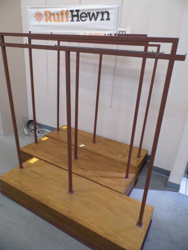 lot 29 image: Lot of 3 Rolling Clothing Displays w Bases