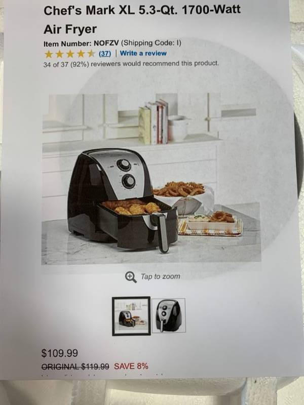 lot 7 image: Chefs Mark XL 5.3qt 1700 Watt Air Fryer