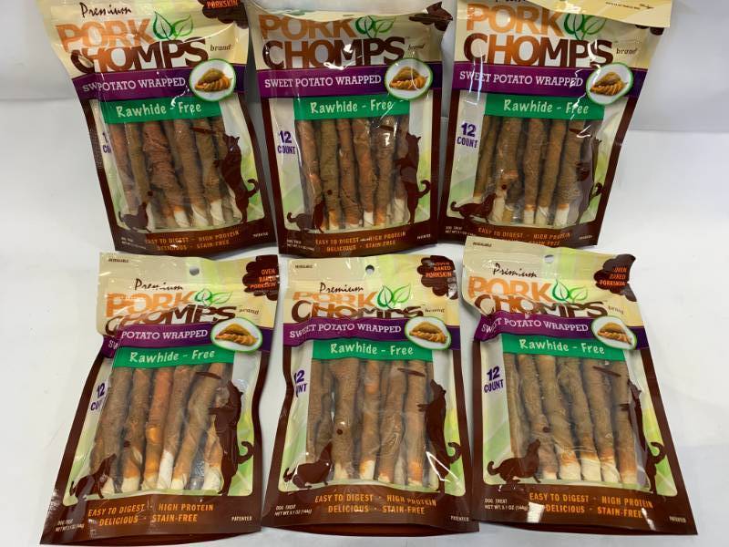 lot 13 image: Lot of 6 Pork Chomps Rawhide Free Dog Treats