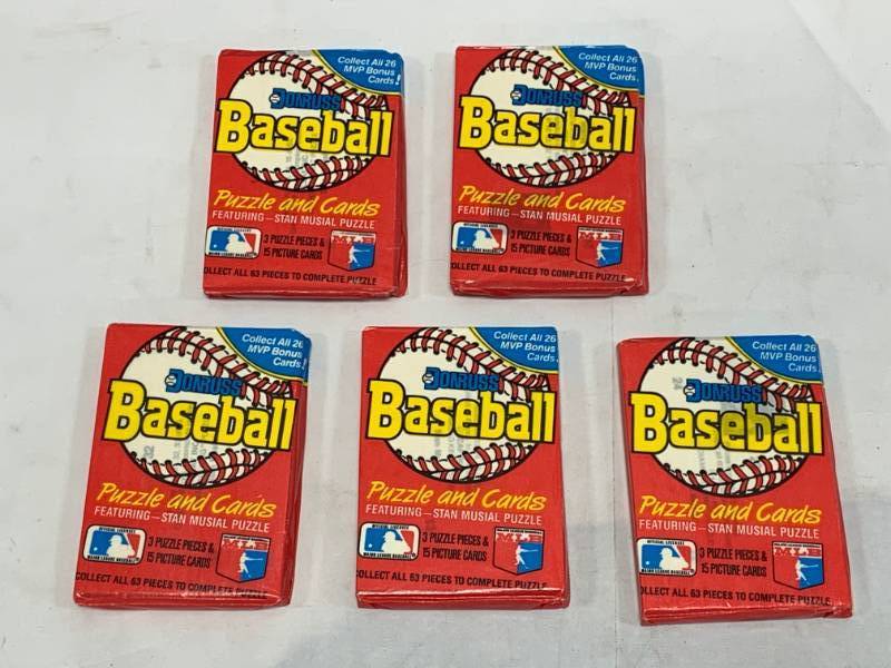lot 29 image: Lot of 5 Unopened Baseball Card Packs from the 1980s