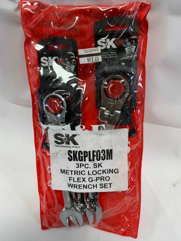 lot 54 image: SK Tools 3pc Metric Locking Flex G-Pro Wrench Set