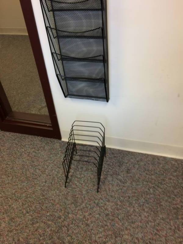 lot 25 image: 3 Piece Office Supplies - Filing slot shelves, Desktop File Folder Holder & Clock - Excellent Condition