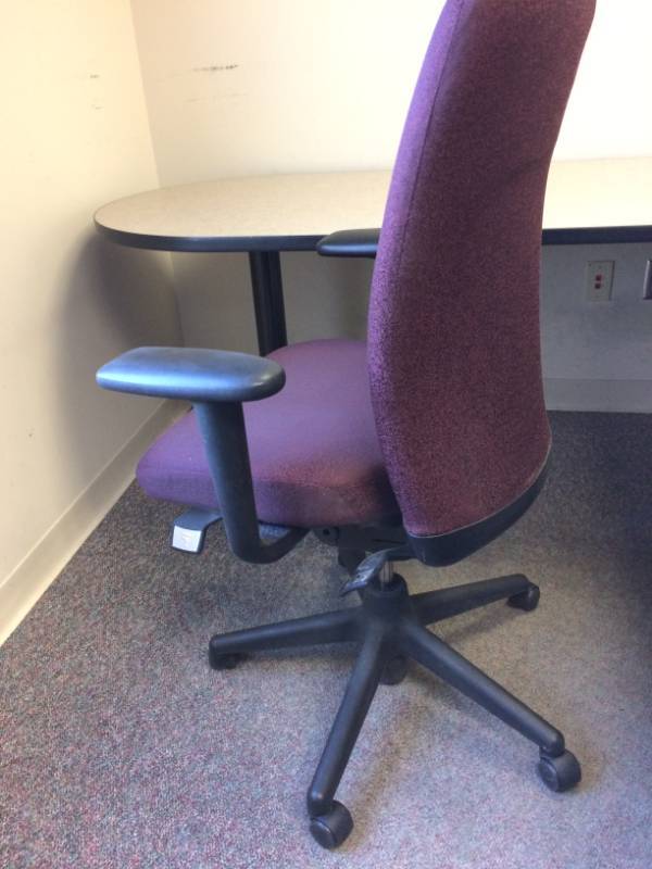 lot 38 image: MSRP $1200 Haworth Look Designed by&nbspROBERT LEONETTI&nbspHigh-Back Executive Office Ergonomic Multi-Adjustable Upholstered Chair - Has Braille On Underside Of Levers - Excellent Condition