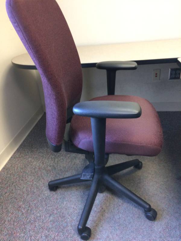 lot 42 image: MSRP $1200 Haworth Look Designed by&nbspROBERT LEONETTI&nbspHigh-Back Executive Office Ergonomic Multi-Adjustable Upholstered Chair - Has Braille On Underside Of Levers - Excellent Condition