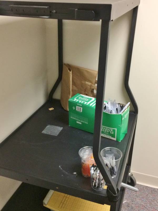 lot 52 image: Large Steel 3 Shelf AV Utility Cart - Contents Not Included Cart Only - Great Condition