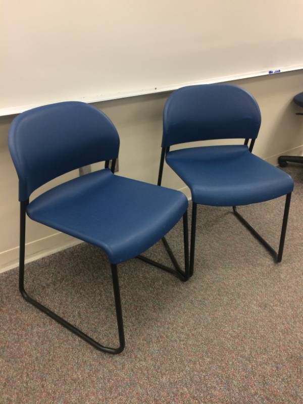 lot 119 image: MSRP $300PAIR HON H4031 Guest Stacker High-Density Steel Constructed 300lb Capacity Stacking Sled Base Chair, Regatta Blue - Excellent Condition