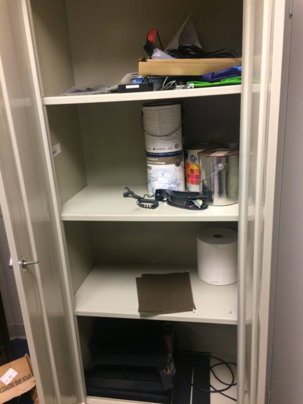 lot 196 image: Sandusky Storage Cabinet - Contents Not Included - Door Does Not Have Latch To Keep Closed