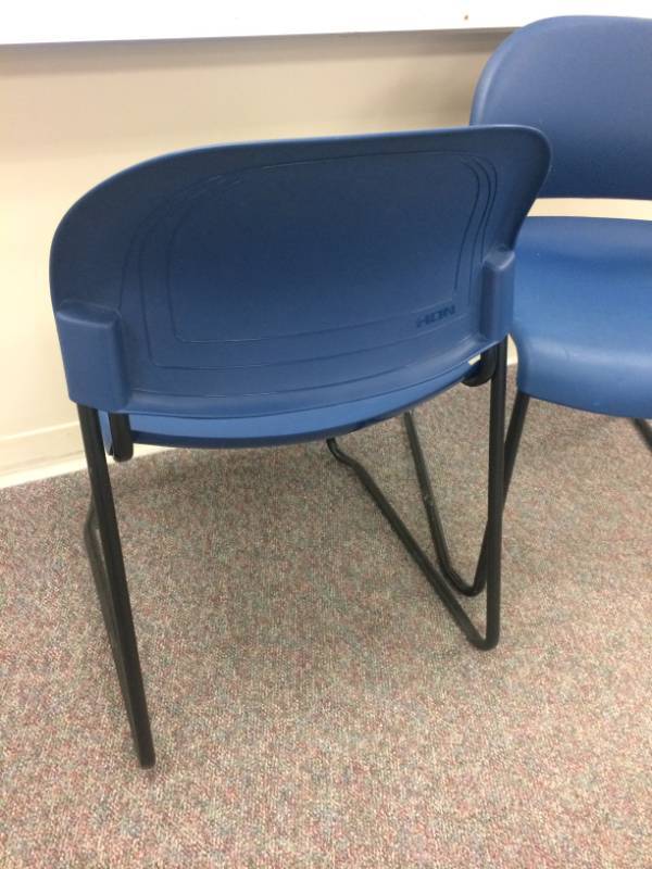 lot 169 image: MSRP $300PAIR HON H4031 Guest Stacker High-Density Steel Constructed 300lb Capacity Stacking Sled Base Chair, Regatta Blue - Excellent Condition