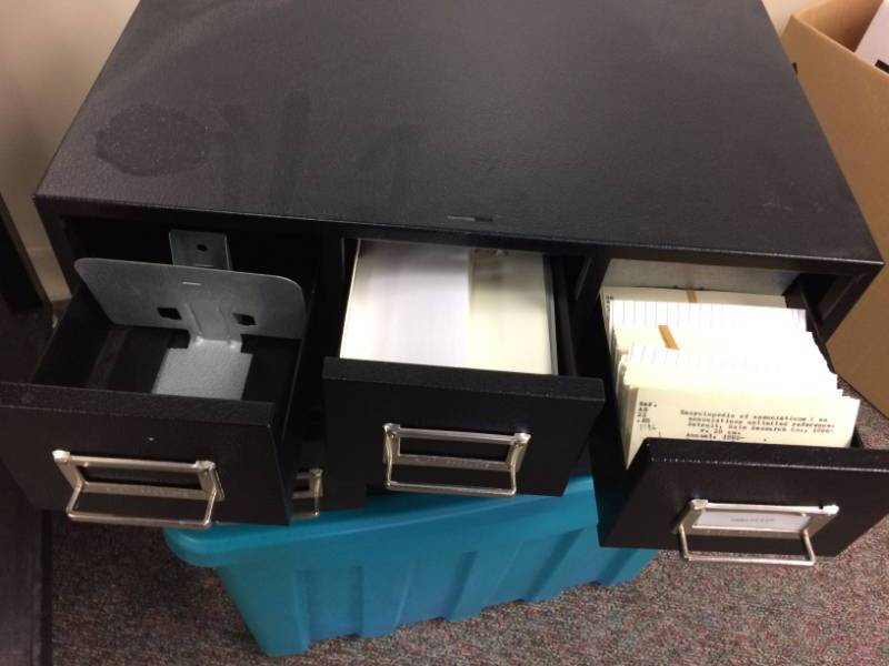 lot 149 image: MSRP $400 Lot of 2 Buddy Products 3 Drawer Card File, Steel, 3 x 5 Inches, Black - Excellent Condition  Needs Dusting