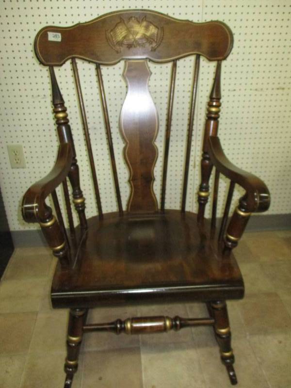 Beautiful Strurdy Rocking Chair with Flags and Bell carved in back