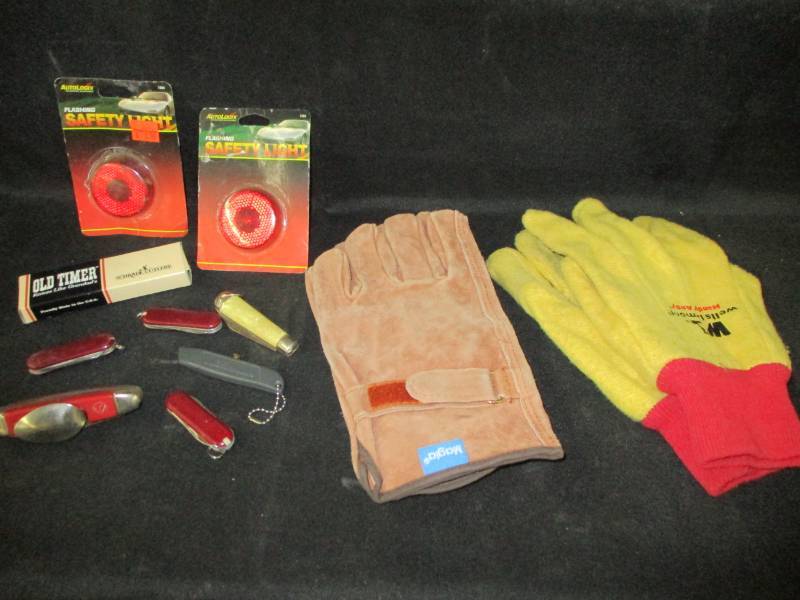 Nice Pocket Knives, Gloves, Flashers