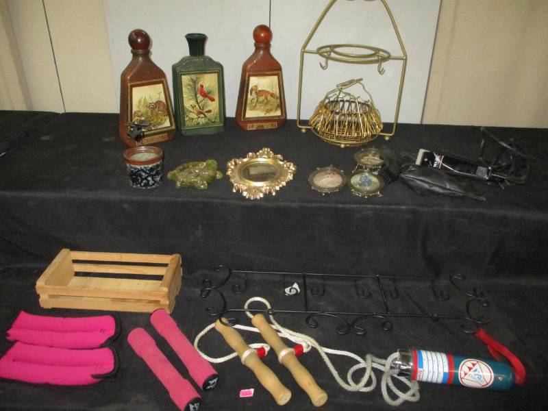 weights, decanters, exercise thing, hair clipper for animals, and more