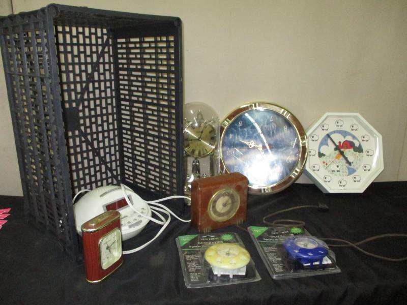 clocks, golf clock, soccer clock, deer clock, vintage clock, crate and soothing machine