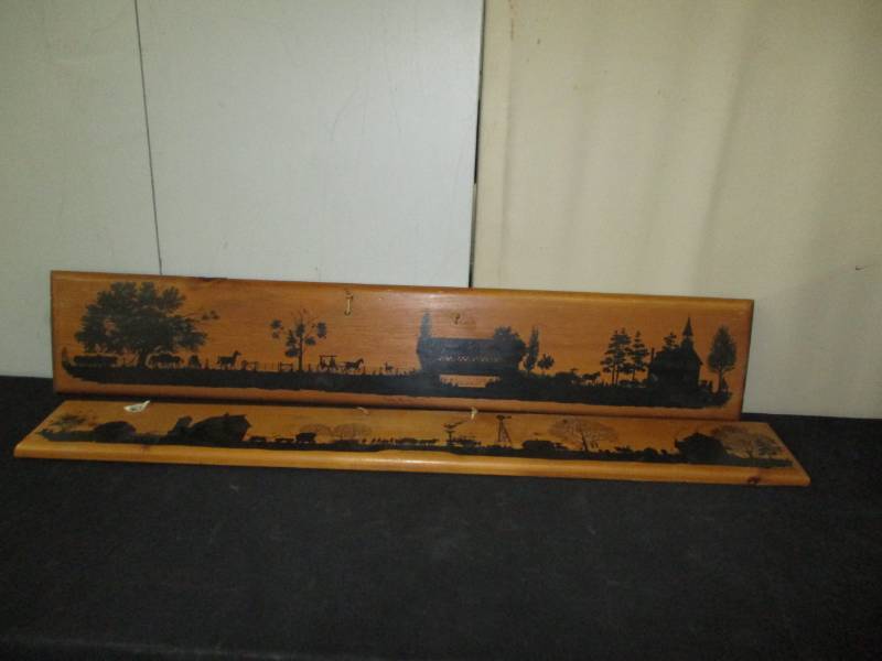 2 decoratibve wood pictures morning chores