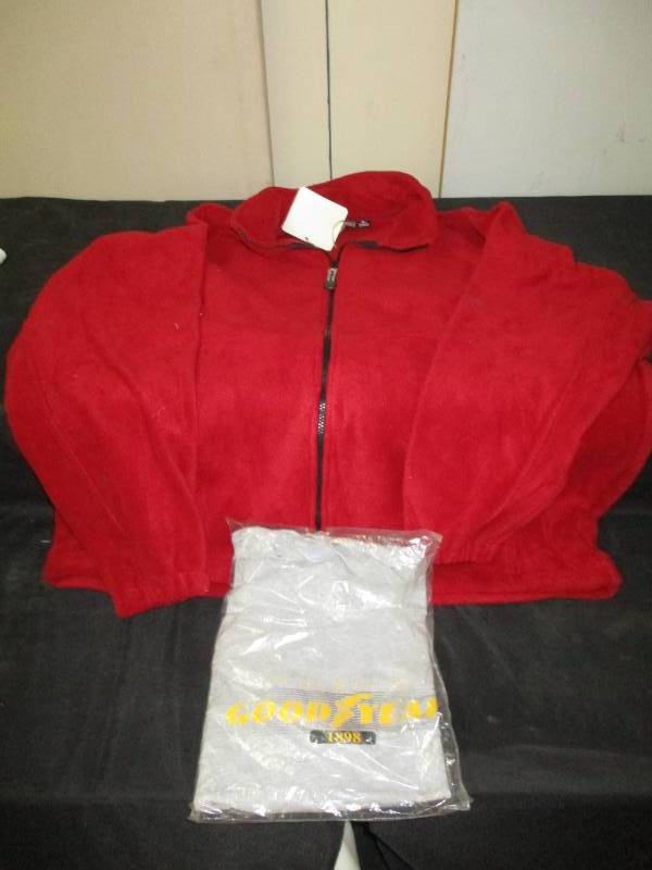 Fleece Large White Bear Clothing tag still on and Goodyear T-shirt Sz Lg