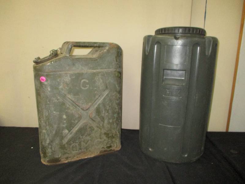 Military fuel can and 5 gal fluid container