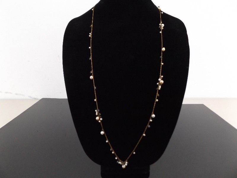 Long .925 Sterling Silver Fresh Water Seed Pearl and Amethyst Necklace