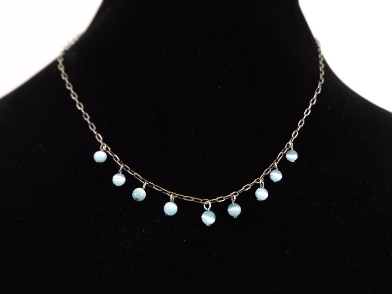 .925 Sterling Silver Light Blue Moonstone Sead Necklace