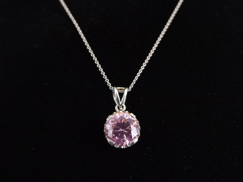.925 Sterling Silver 3.5 ct Faceted Pink Topaz Pendant Necklace