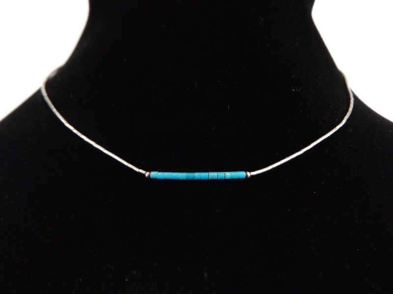 .925 Sterling Silver Turquoise Accented Barrel Necklace