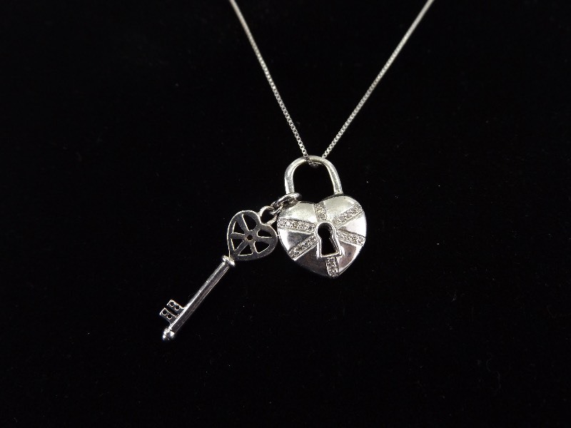 .925 Sterling Silver Diamond Accented Key to My Heart Pendant Necklace