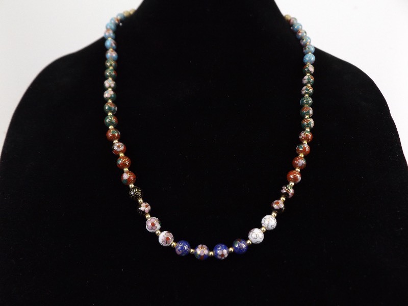 26 Multi Colored Cloisonne Bead Necklace