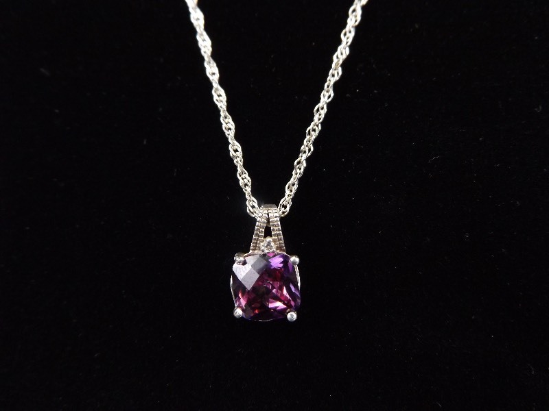 .925 Sterling Silver 2.5 ct Faceted Amethyst Pendant Necklace