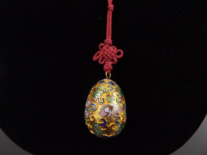 Large 1.5 Cloisonne Egg Pendant Red Silk Necklace