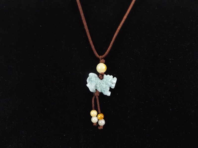 Carved Jade Dragon Pendant Brown Silk Adjustable Necklace