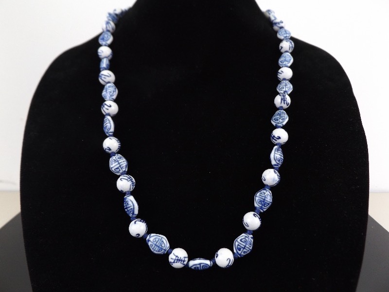 28 Porcelain&nbspBlue and White Bead Asian Themed Necklace