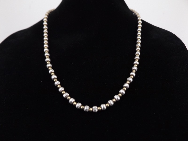 Heavy .925 Sterling Silver and Accented Gold Beaded Necklace