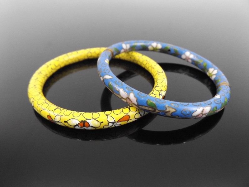 2 Thick Vintage Cloisonne Bangle Bracelets
