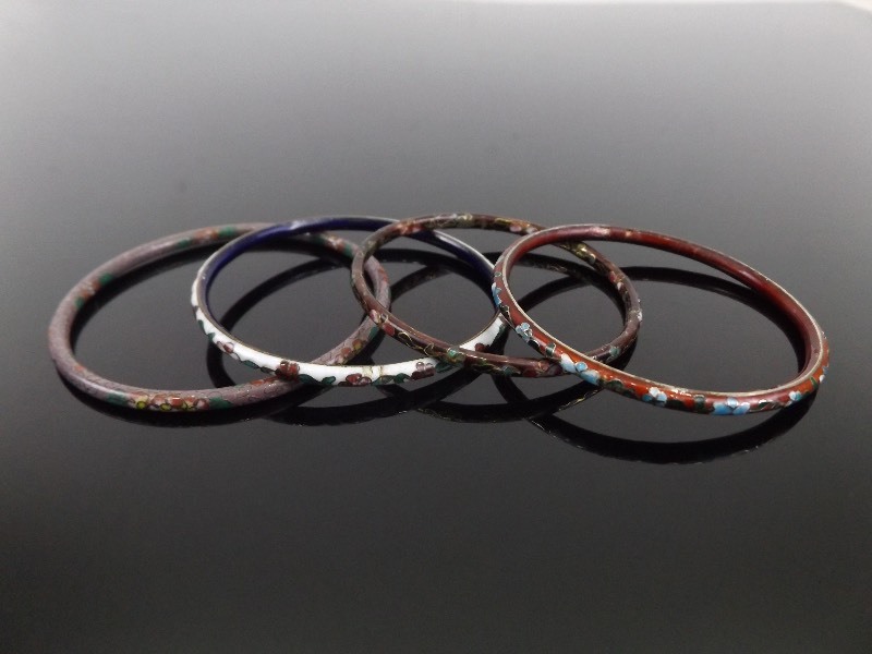 4 Vintage Thin Cloisonne Bangle Bracelets