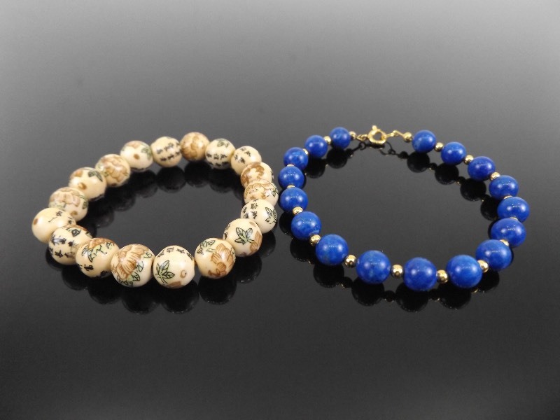 2 Blue Lapis and Porcelain Prayer Bead Bracelets