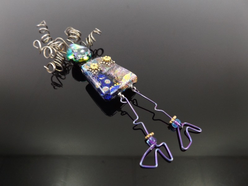 .925 Sterling Silver Artisan Murano Glass Woman Brooch