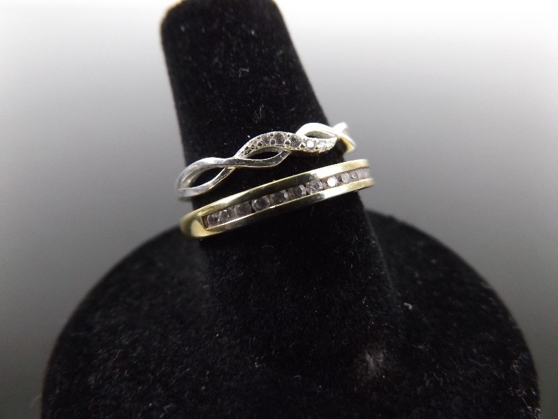 2 - .925 Sterling Silver Crystal Accented Ring Sizes 6 and 7