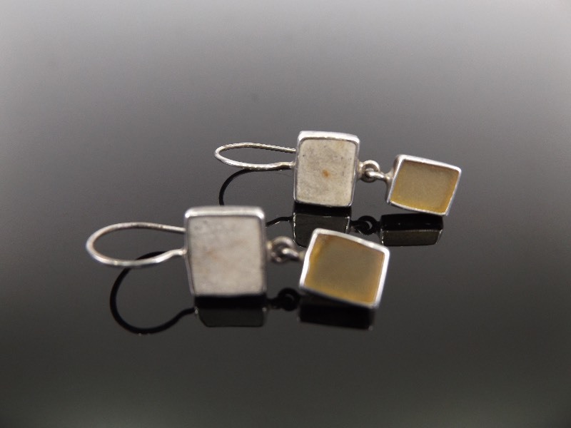 .925 Sterling Silver White and Yellow Stone Earrings