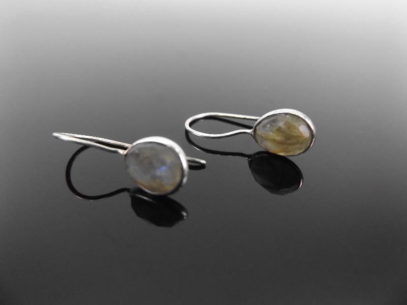 .925 Sterling Silver Faceted Iridescent Stone Earrings