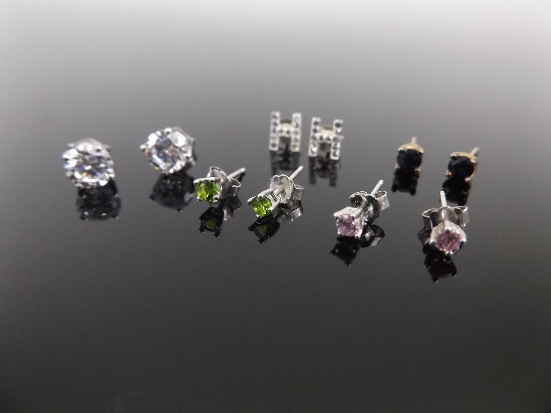 5 - .925 Sterling Silver Faceted Crystal Post Earrings
