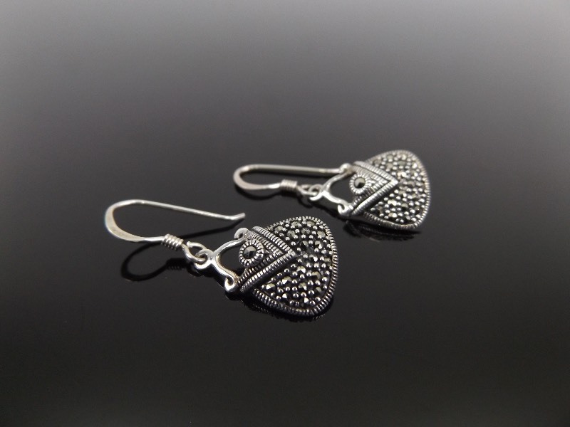 .925 Sterling Silver Marcasite Purse Earrings