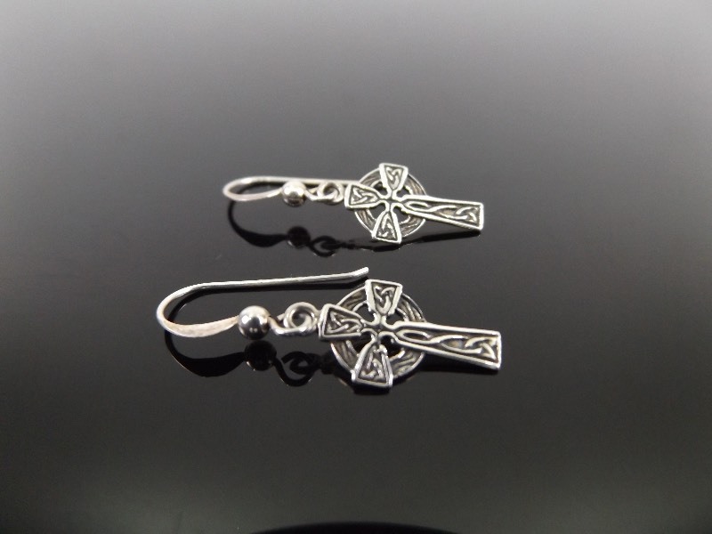 .925 Sterling Silver Celtic Cross Earrings