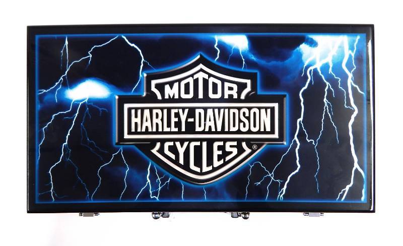 lot 3 image: New Harley Davidson 300 Poker Chip Case with Playing Cards